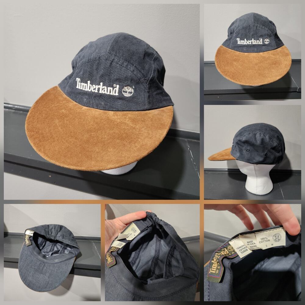 VTG 80s 90s Timberland 5 Panel Suede Leather Duck Bill USA Union Made Hat Cap